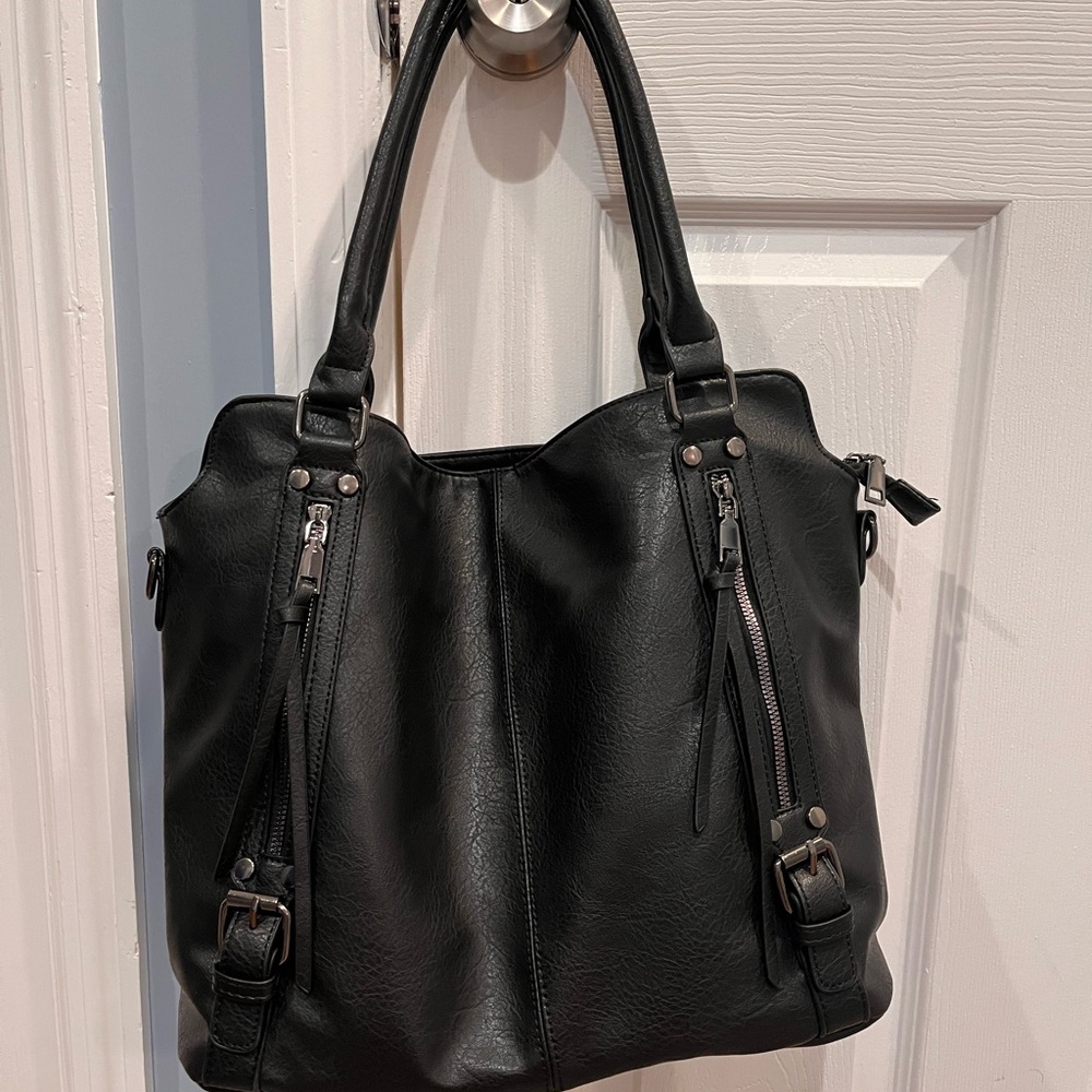 NWOT Stylish Black Tote Bag with Matching Coin Purse